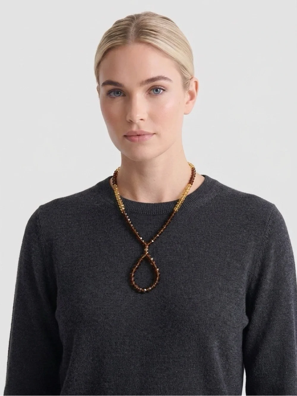 Amber Faceted Crystal Bead Statement Necklace Teardrop Shaped Drop Pendant 22